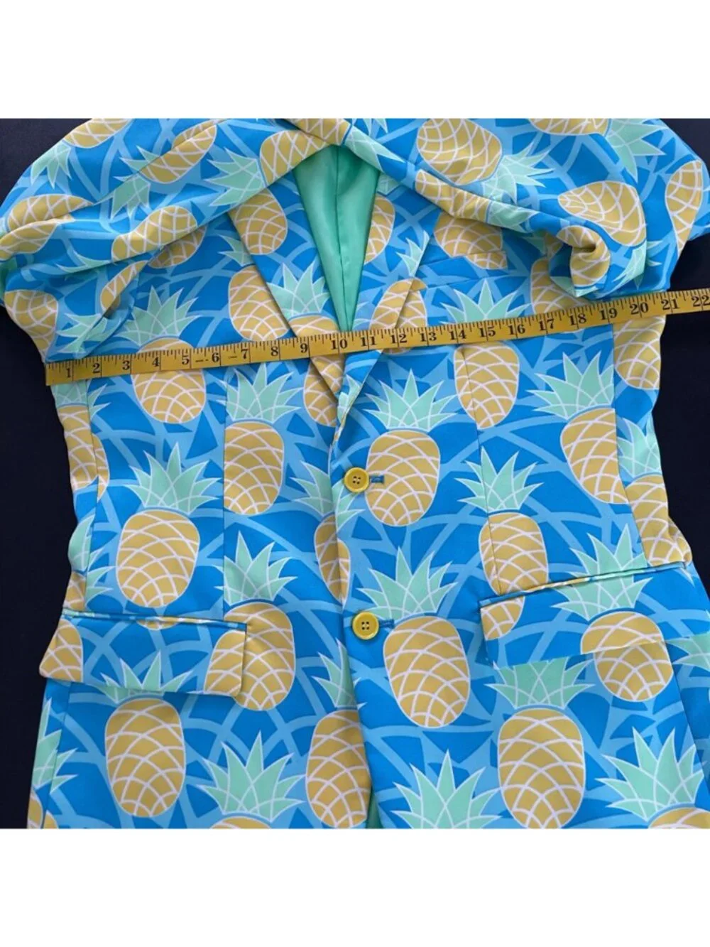 OppoSuits Mens Pineapple Print Suit Size 38 Shineapple Blue Novelty Tropical Set